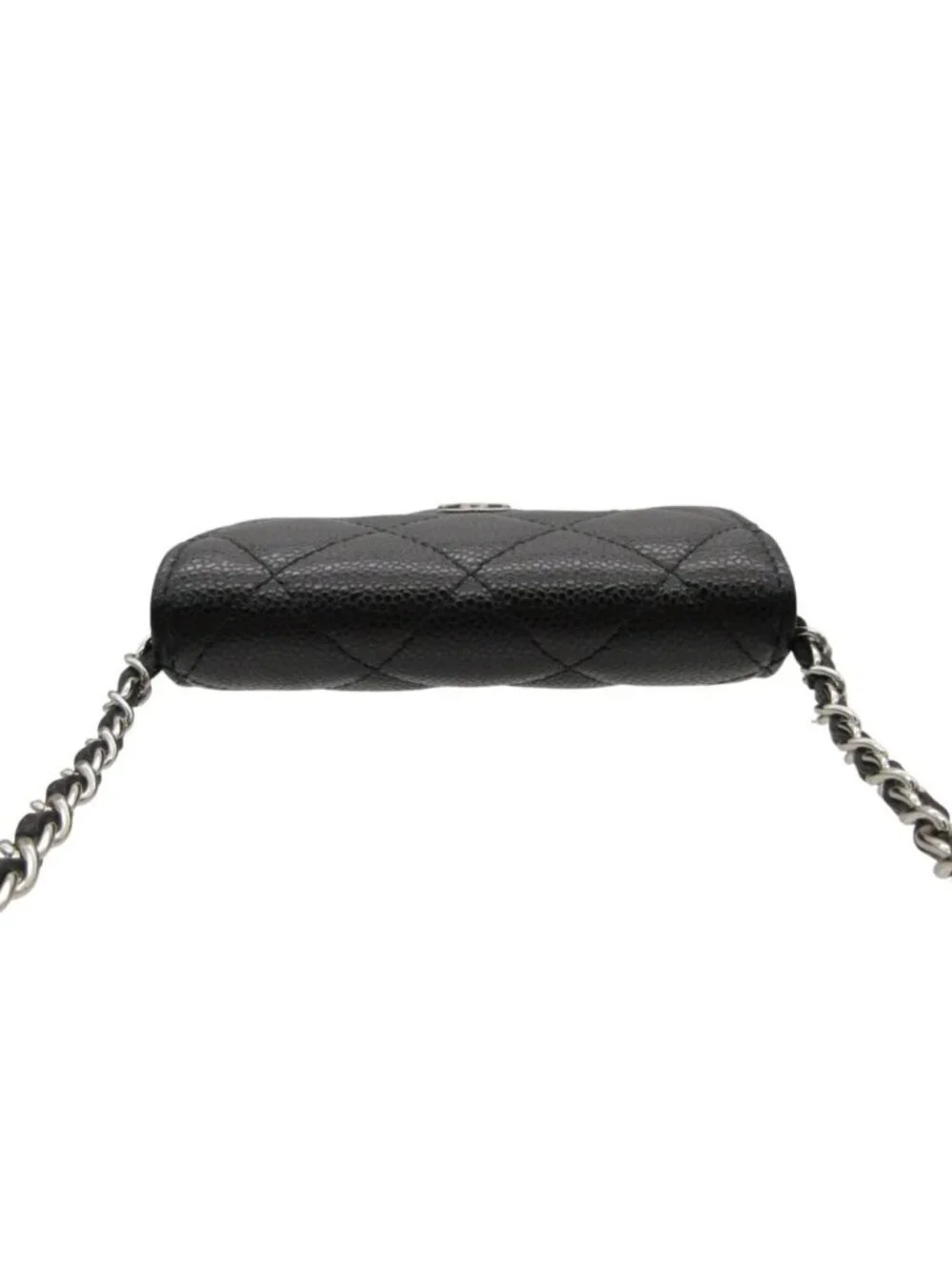 Chanel Shoulder Bag Chain Wallet Pouch Mini Quilted Caviar Leather Black